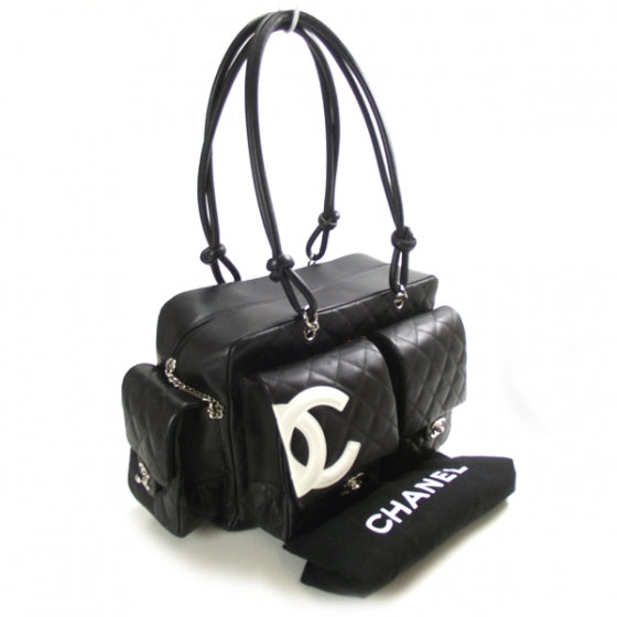 Chanel Calfskin Quilted Large Cambon Multipocket Reporter Black White 3 of 10