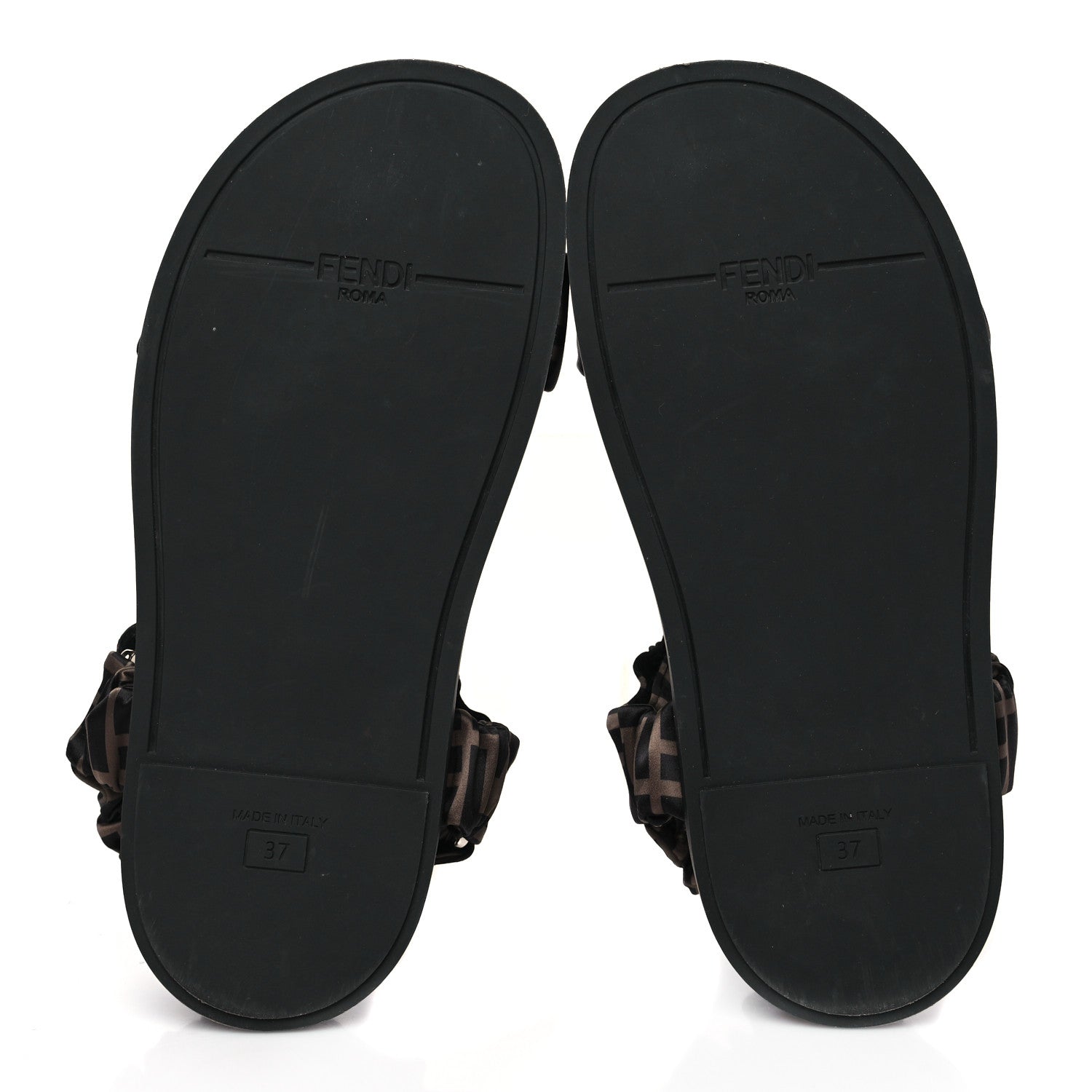 Fendi Satin FF Ruched Sandals 37 Tobacco Black 5 of 7