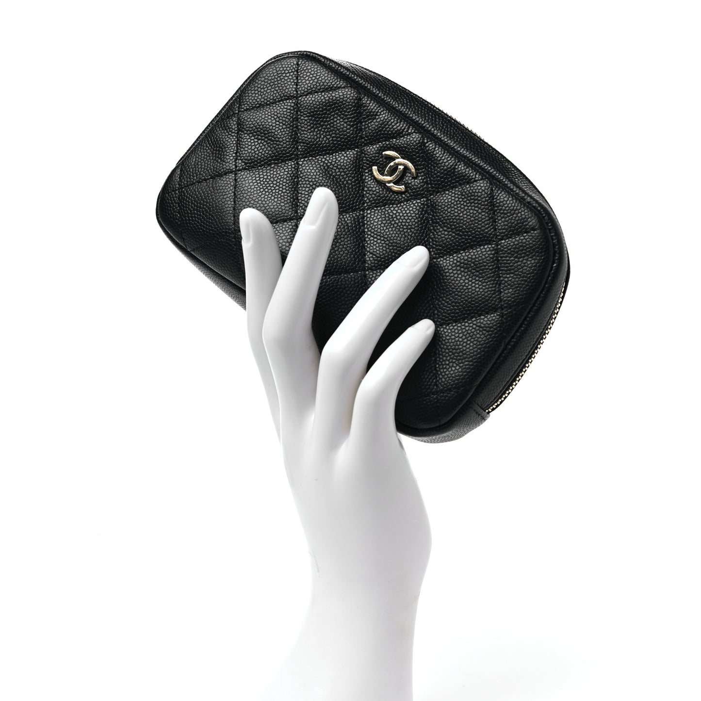Caviar Quilted Small Curvy Pouch Cosmetic Case Black