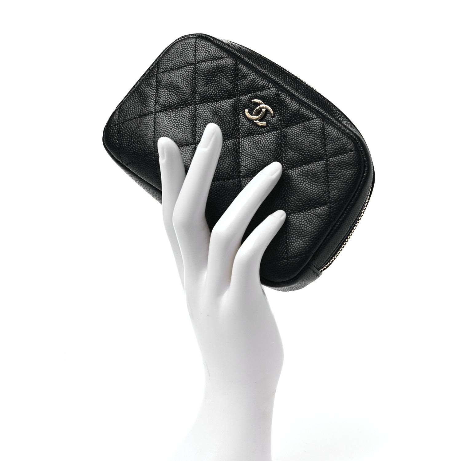 Chanel Caviar Quilted Small Curvy Pouch Cosmetic Case Black 2 of 8