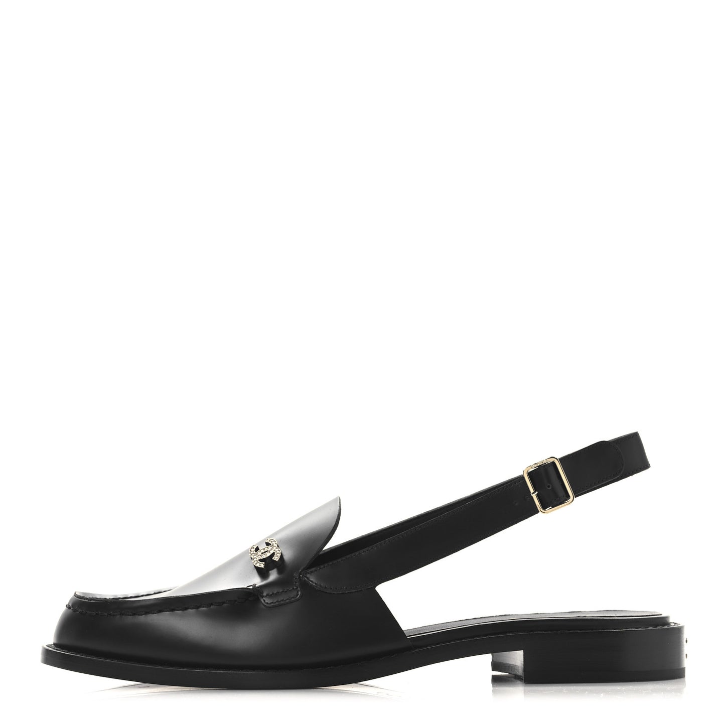 Calfskin Crystal CC Slingback Sandals 39.5 Black
