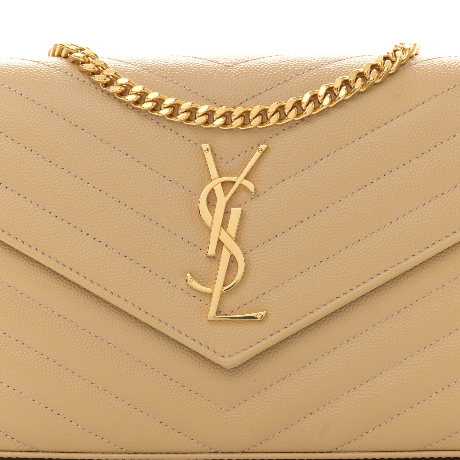 Saint Laurent Grain De Poudre Matelasse Chevron Monogram Chain Wallet Nude Powder 7 of 10