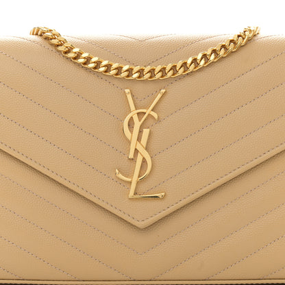 Saint Laurent Grain De Poudre Matelasse Chevron Monogram Chain Wallet Nude Powder 7 of 10