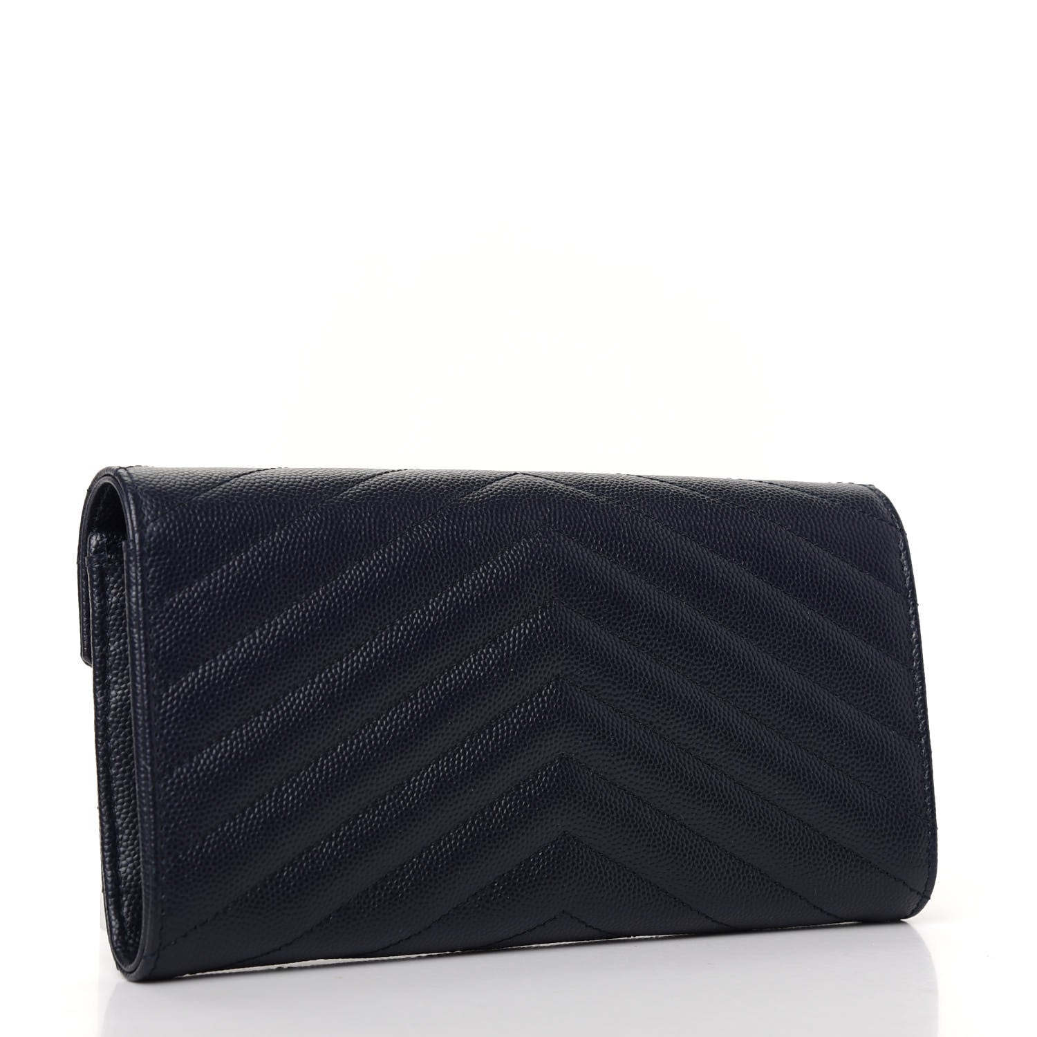 Saint Laurent Grain De Poudre Matelasse Chevron Monogram Flap Wallet Deep Marine 3 of 6
