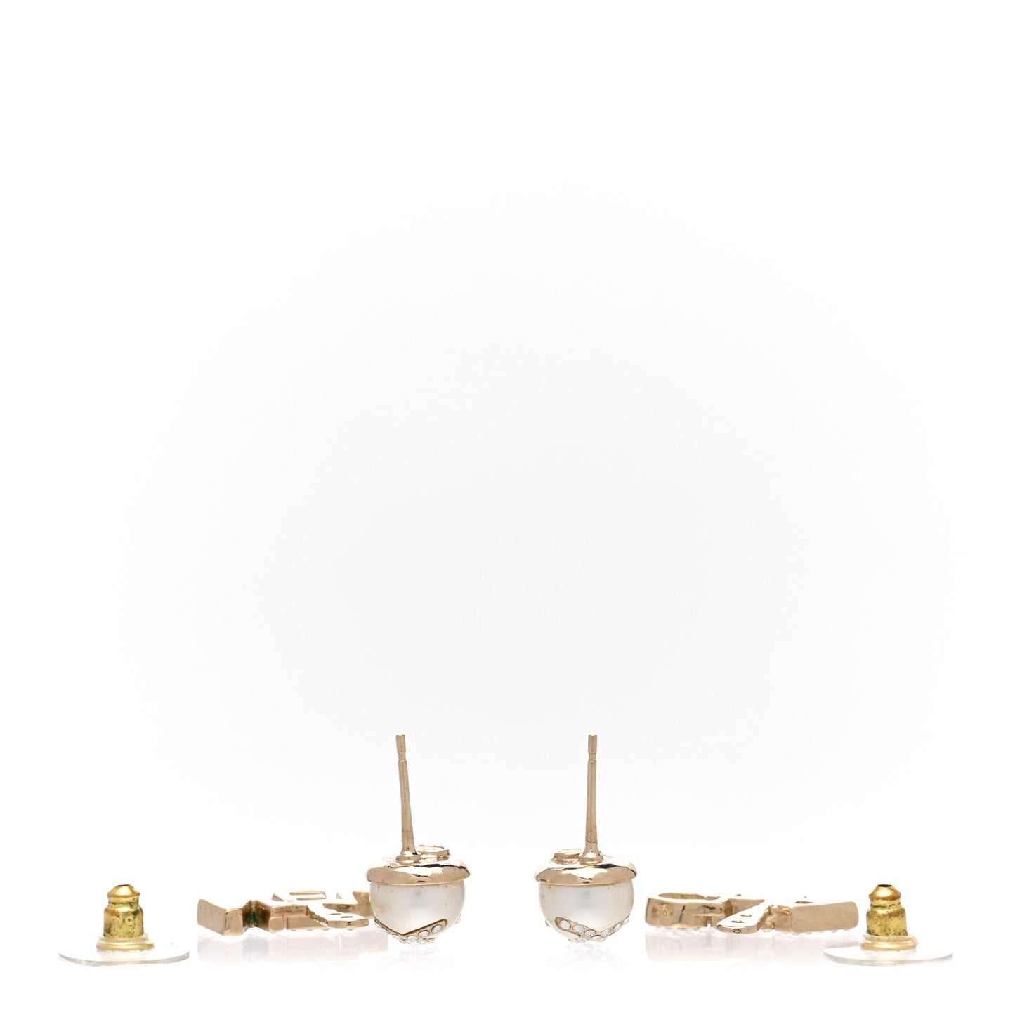 Pearl Crystal Logo Earrings Gold Pearly White