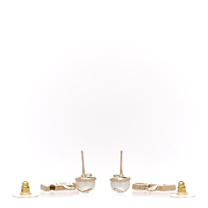 Chanel Pearl Crystal Logo Earrings Gold Pearly White 3 of 5