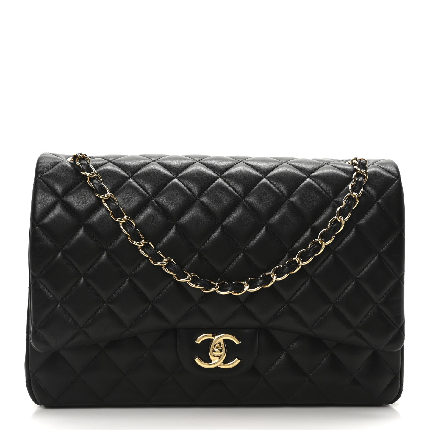 Lambskin Quilted Maxi Double Flap Black