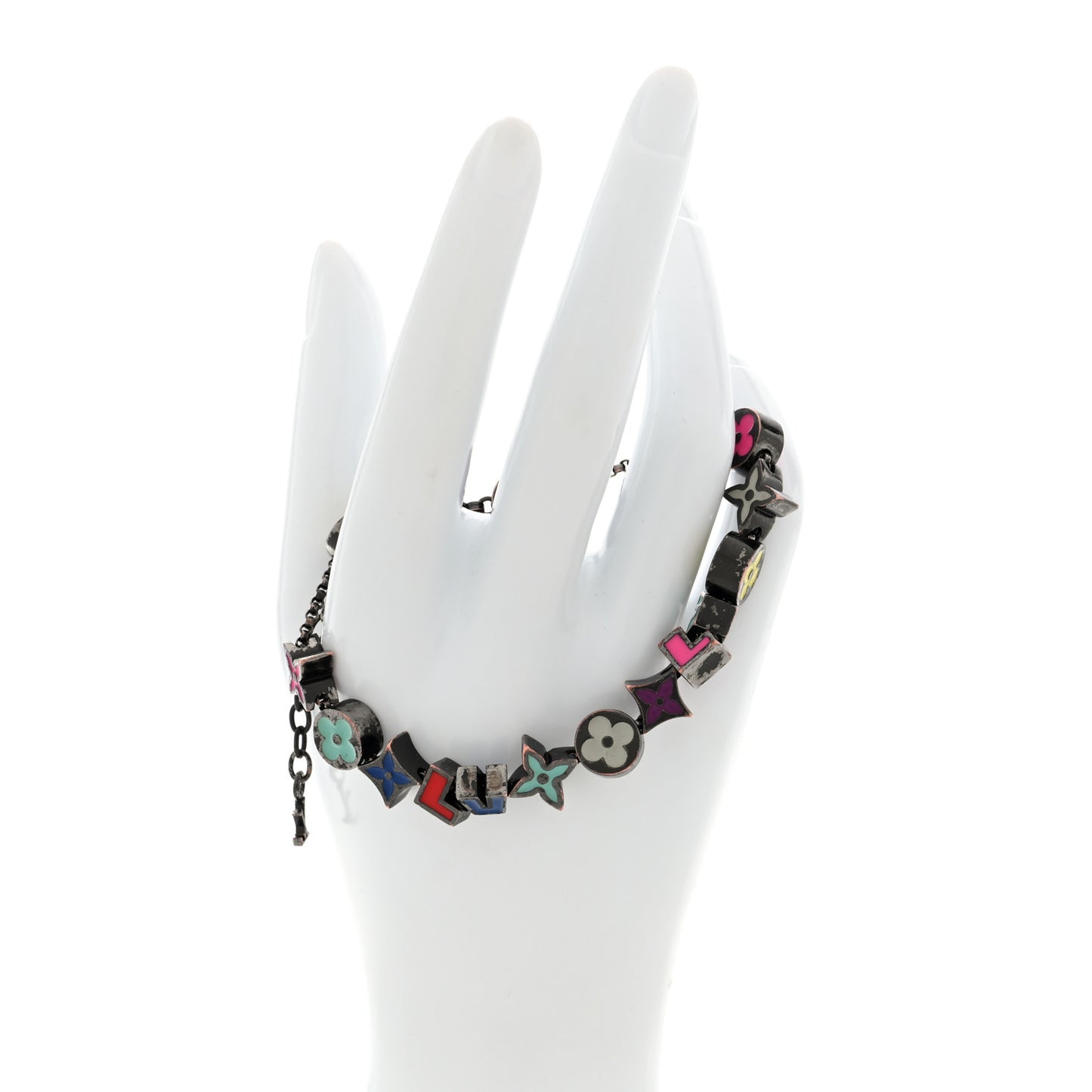 Metal Enamel Monogram Party Bracelet Black Multicolor