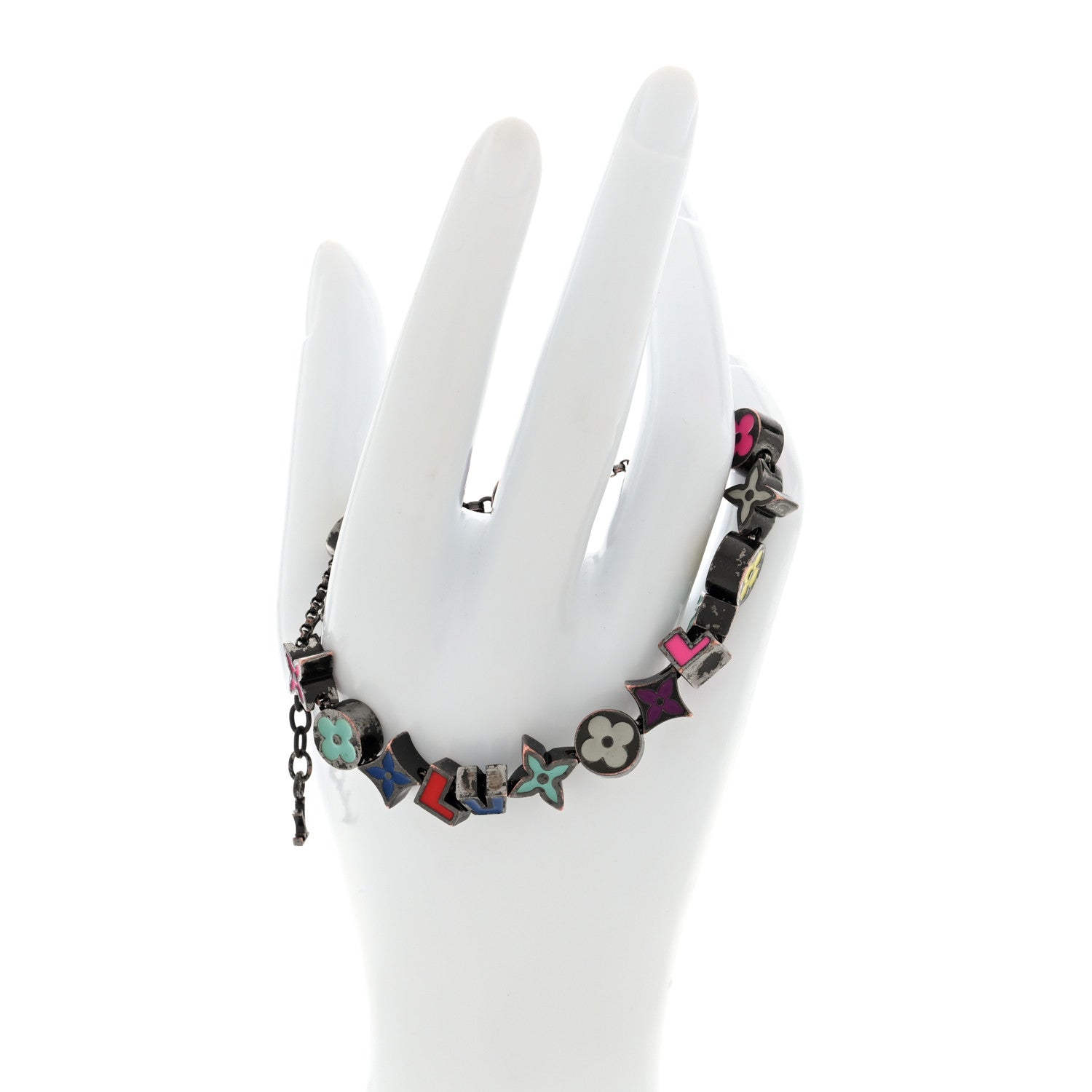 Louis Vuitton Metal Enamel Monogram Party Bracelet Black Multicolor 2 of 5