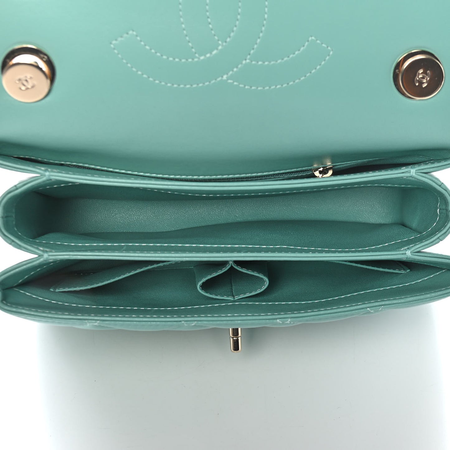 Lambskin Quilted Small Trendy CC Flap Dual Handle Bag Light Green