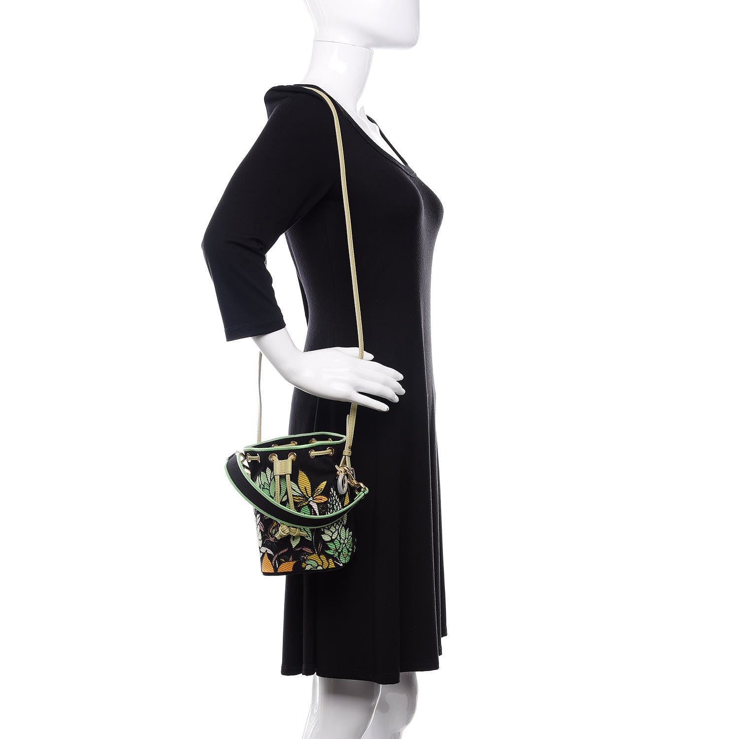 Fendi Canvas Vitello Century F is Fendi Psychedelic Flowers Embroidered Mini Mon Tresor Bucket Bag Verde Mandorlo Multicolor 2 of 11