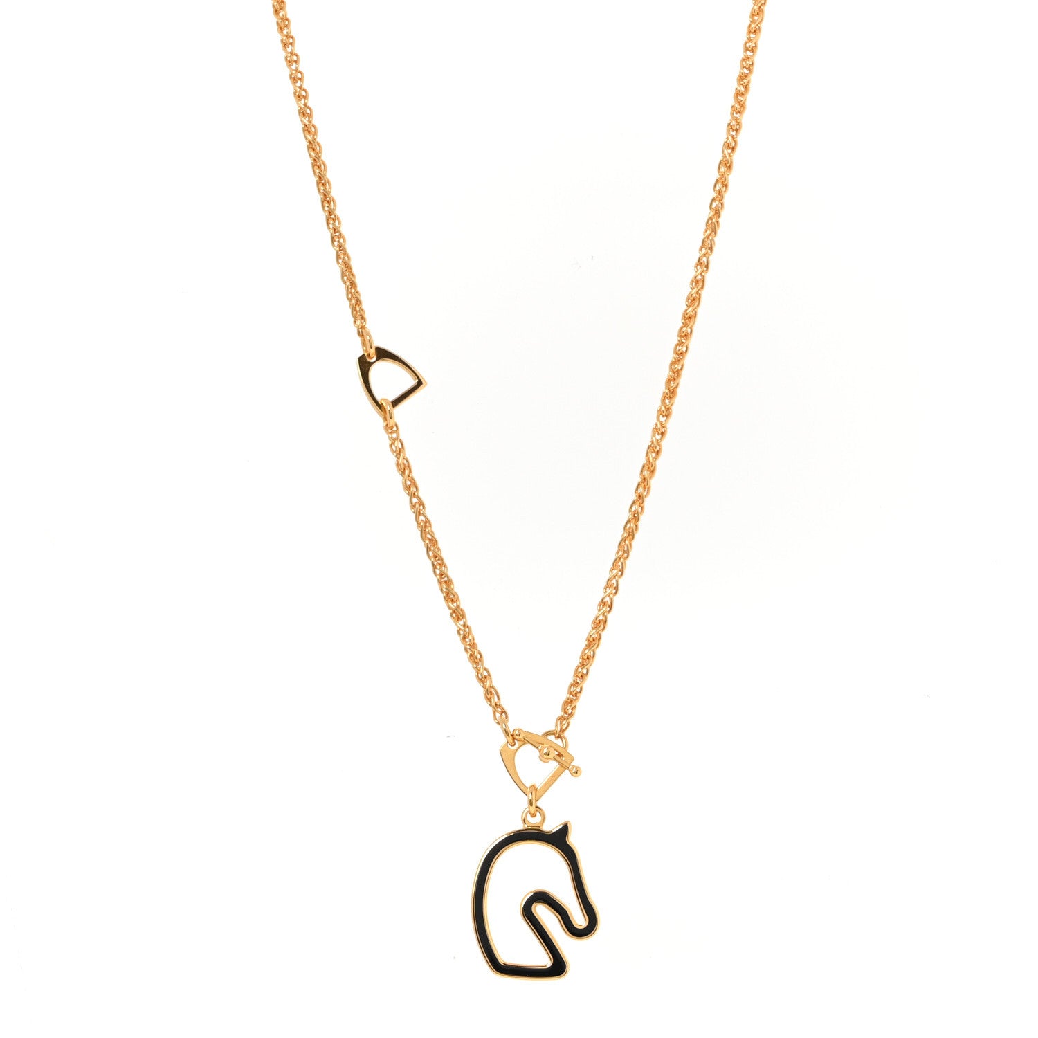 Hermes Lacquered Metal Small Tonnerre Necklace Black Gold 1 of 5