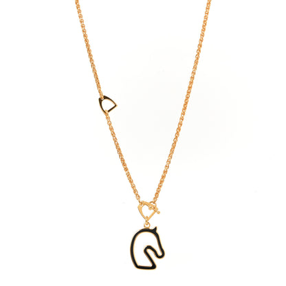 Hermes Lacquered Metal Small Tonnerre Necklace Black Gold 1 of 5