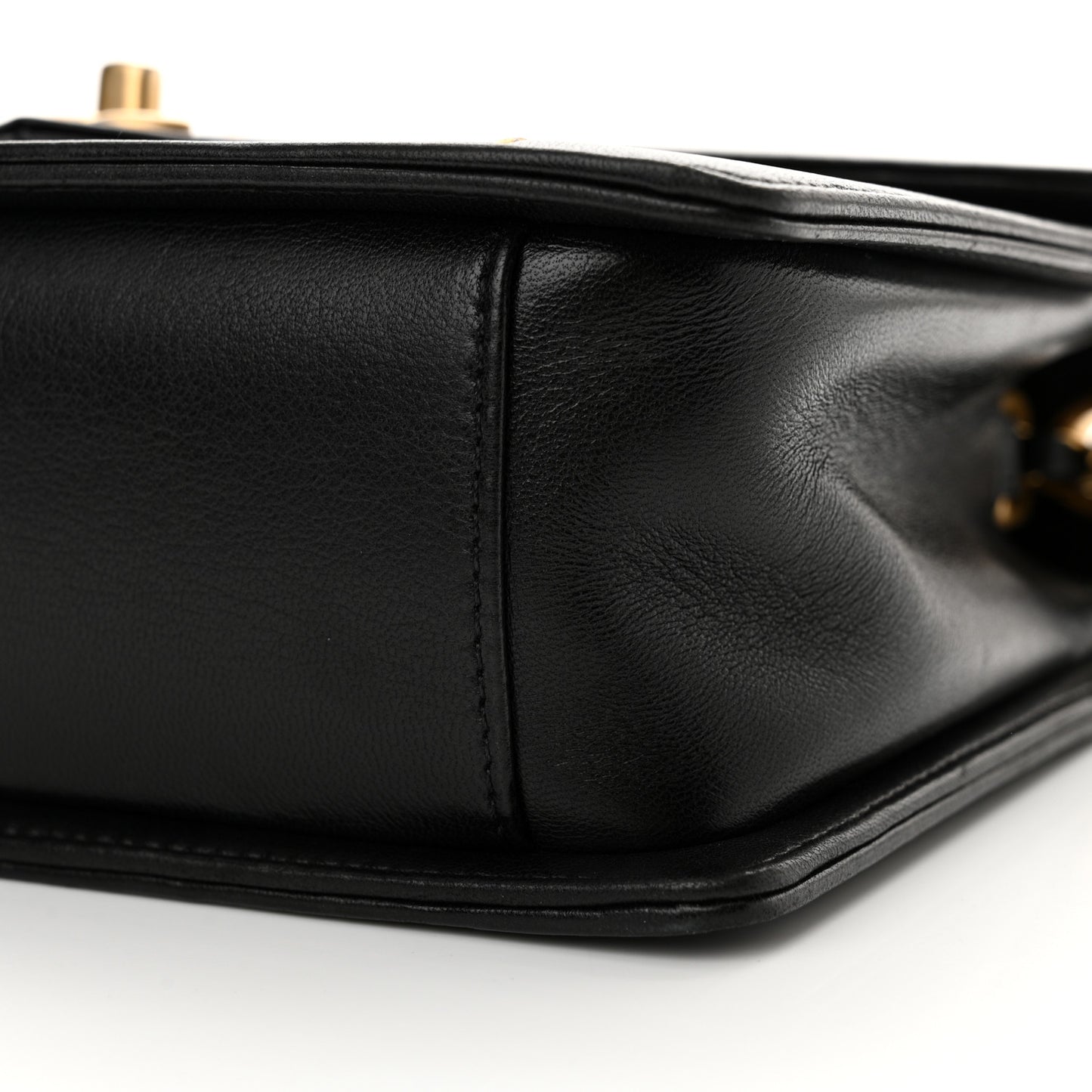 Lambskin Reversed Chevron Quilted Flap Black