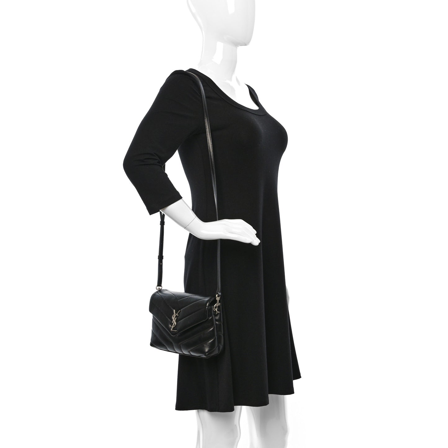 Calfskin Y Quilted Monogram Toy Loulou Crossbody Bag Black