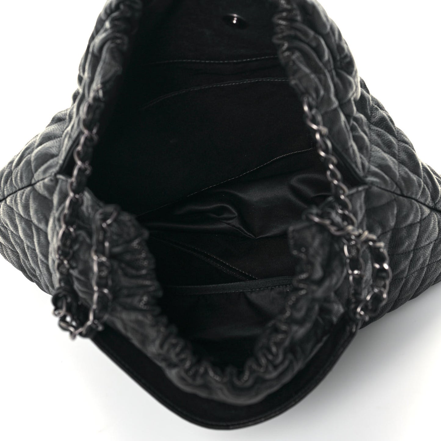 Distressed Glazed Caviar Quilted Large Elastic Tote Black