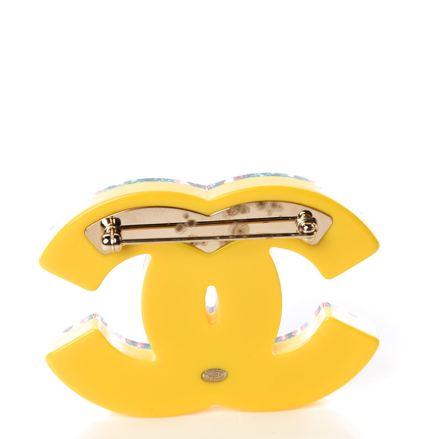 Resin Glitter Crystal CC Brooch Yellow Blue