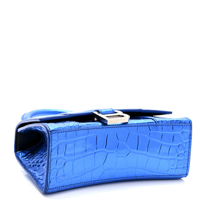 Balenciaga Metallic Shiny Calfskin Crocodile Embossed Hourglass Top Handle Bag XS Royal Blue 4 of 12