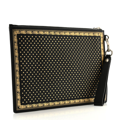 Gucci X SEGA Calfskin GUCCY Stars Zip Wristlet Pouch Black Gold 3 of 12