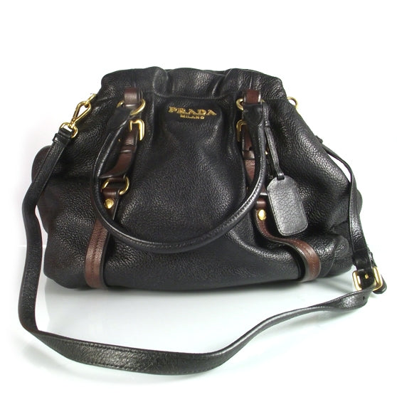 Prada Cervo Deerskin Shoulder Bag Black Brown 1 of 11