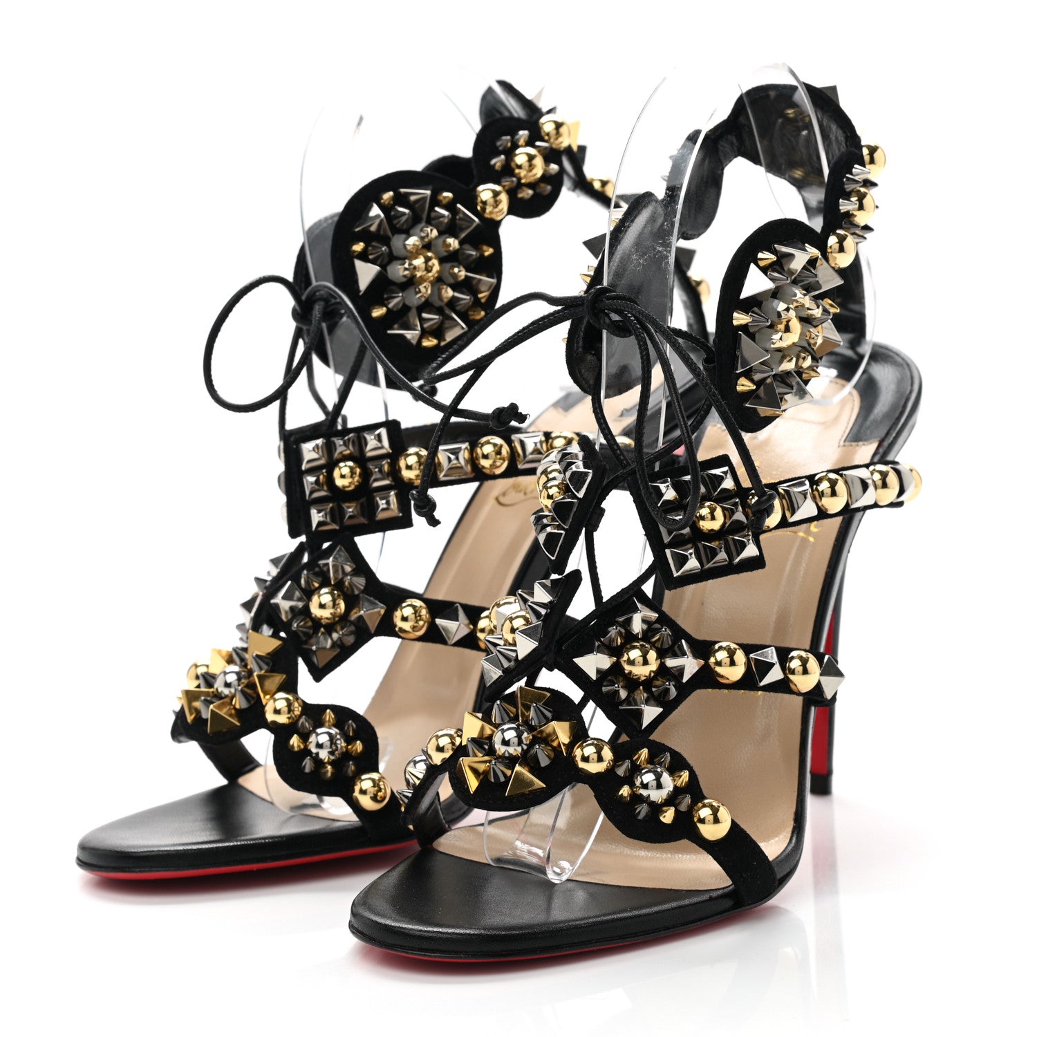 Christian Louboutin Shiny Nappa Studded Kaleikita 100 Sandals 40 Black 3 of 8