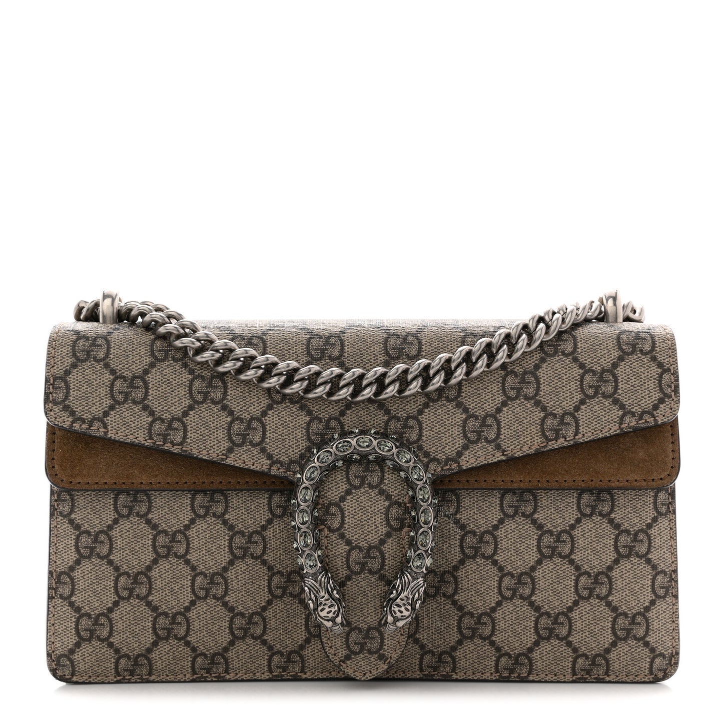 GG Supreme Monogram Suede Crystal Small Dionysus Shoulder Bag Beige Ebony Taupe Beige Ebony Taupe