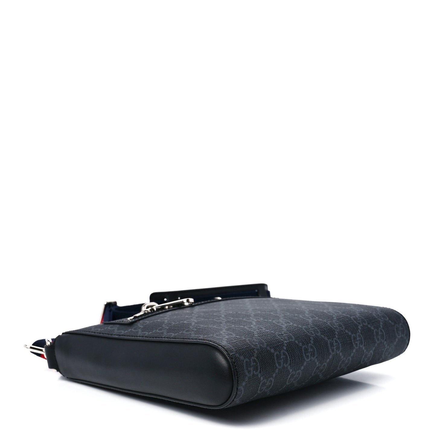 GG Supreme Monogram Web Small Flat Messenger Bag Black Grey