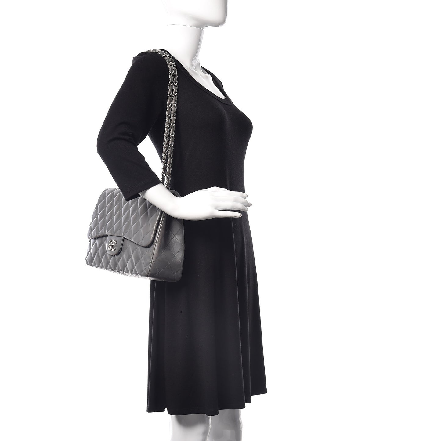 Lambskin Quilted Jumbo Single Flap Grey