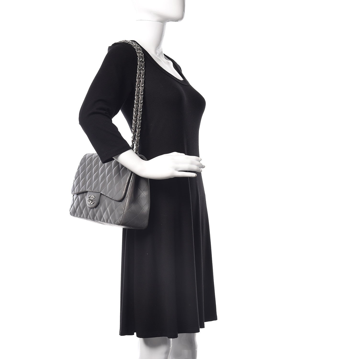 Chanel Lambskin Quilted Jumbo Single Flap Grey 2 of 20