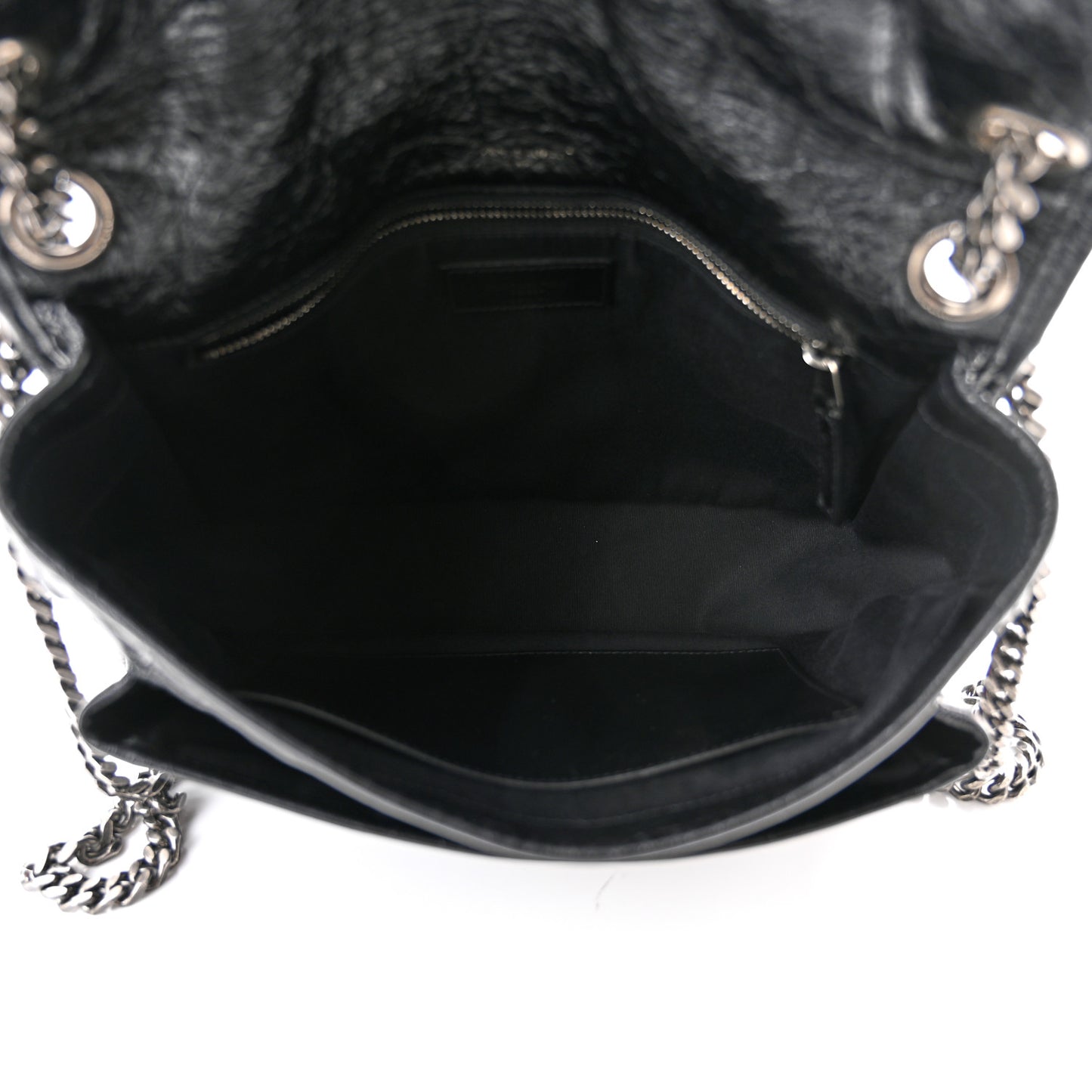 Crinkled Calfskin Matelasse Monogram Medium Niki Chain Satchel Black