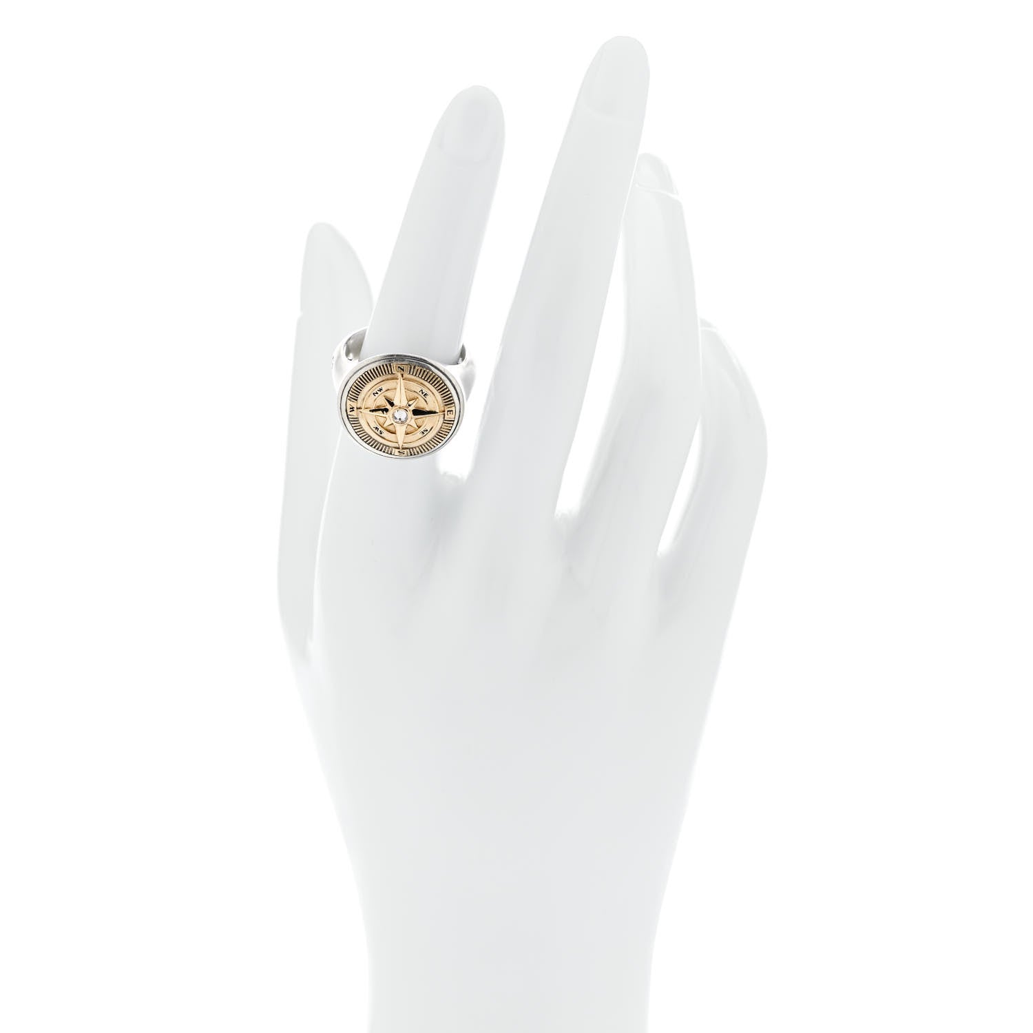 David Yurman Sterling Silver 18K Yellow Gold Diamond Maritime Compass Signet Ring 54 6.75 2 of 6