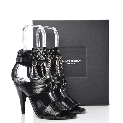 Saint Laurent Shiny Calfskin Multi-Studded Strap Fetish Ankle Sandals 36.5 Black 9 of 9