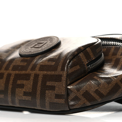 Fendi Glazed Fabric Vitello Century FF 1974 Stamp Patch Mens Pocket Belt Bag Mogano Panna Black 11 of 11