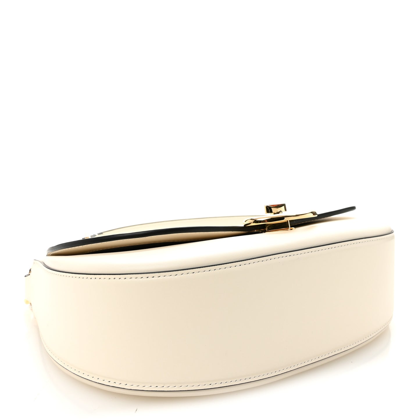 Calfskin Ohval Foldover Shoulder Bag White