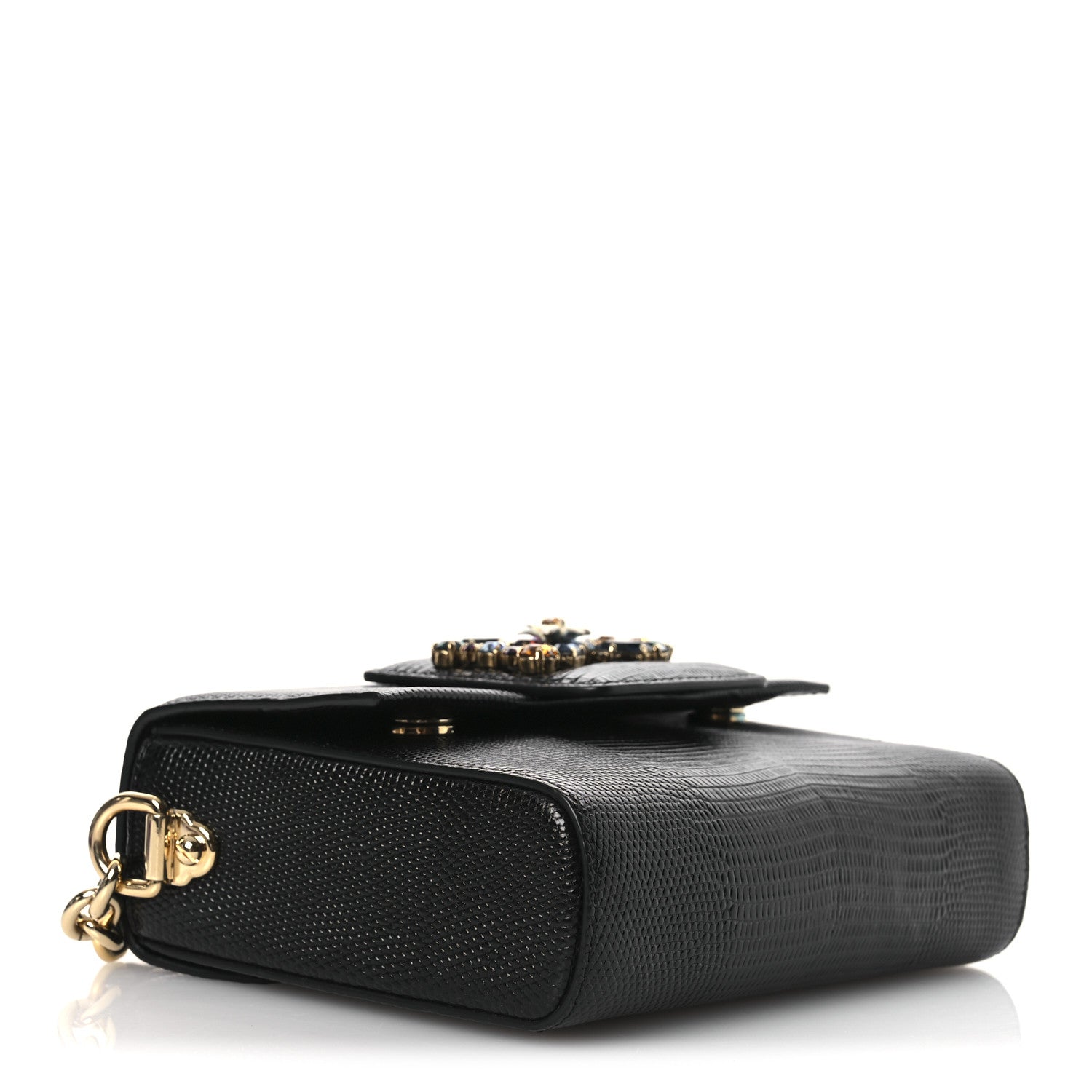 Dolce & Gabbana Lizard Embossed Crystal Embellished DG Millennials Mini Crossbody Bag Black 4 of 10