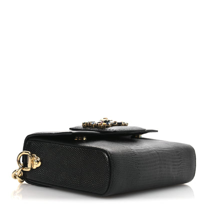 Dolce & Gabbana Lizard Embossed Crystal Embellished DG Millennials Mini Crossbody Bag Black 4 of 10