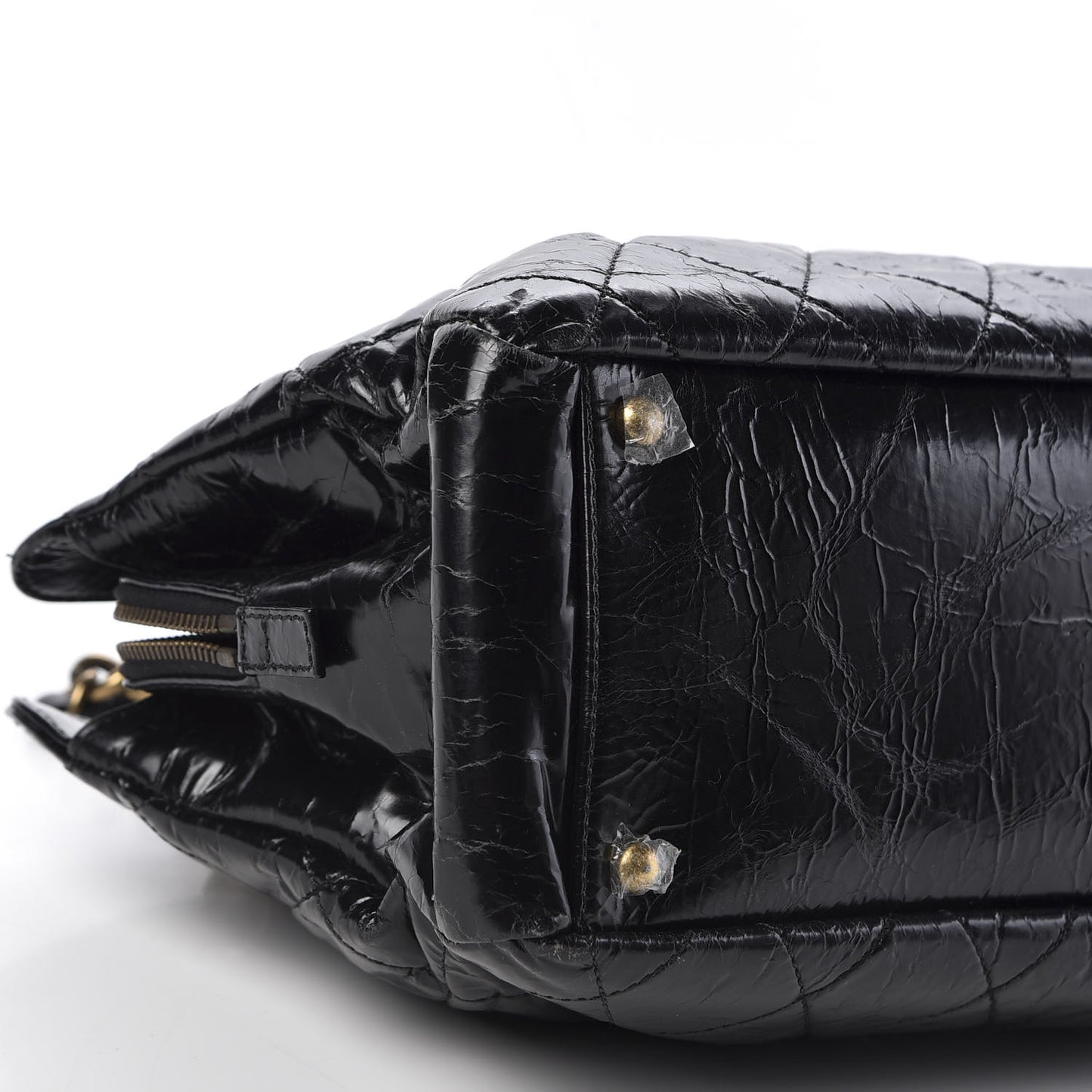 Glazed Crackled Calfskin Small Reissue Tote Black