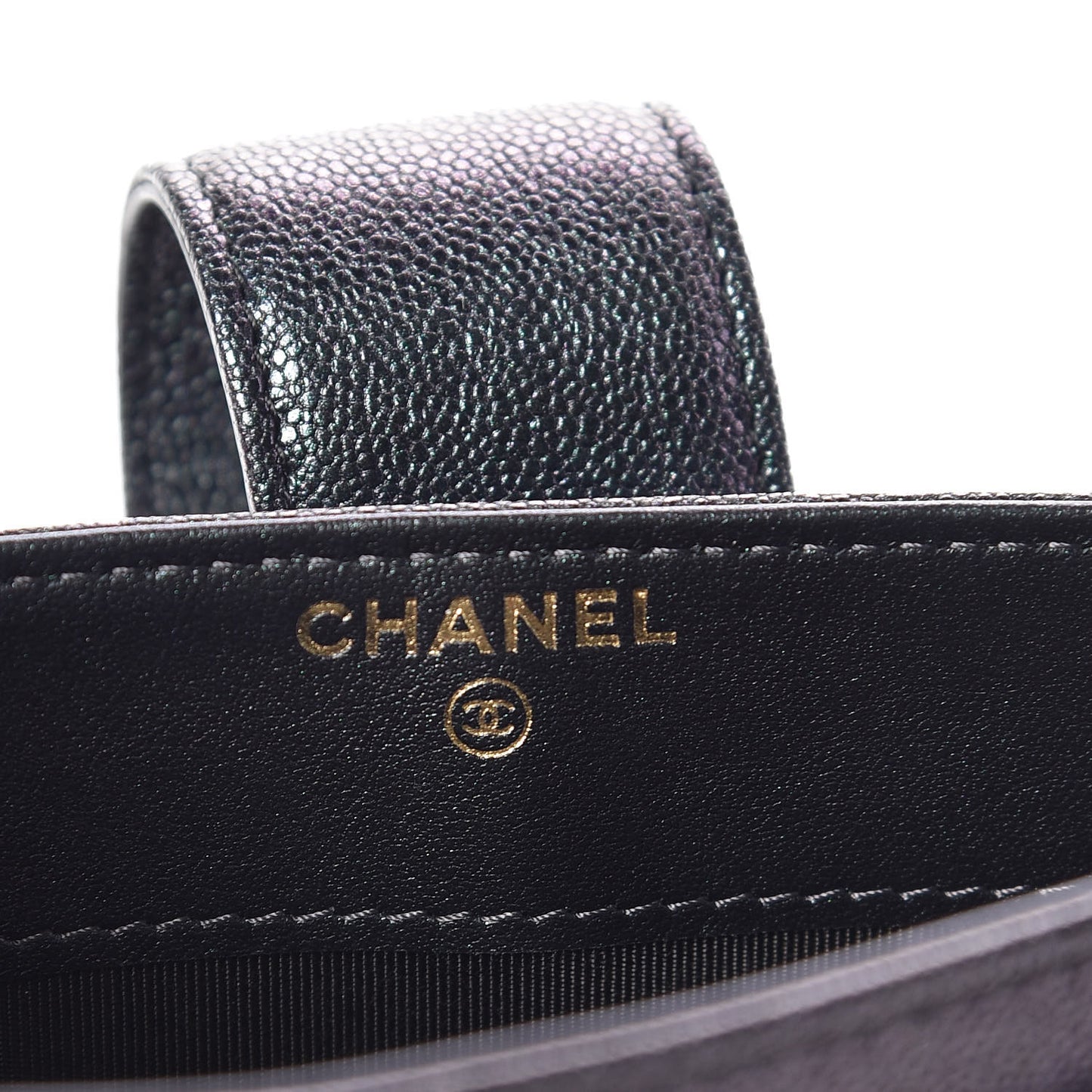 Iridescent Caviar Quilted Classic Strap Pouch Black