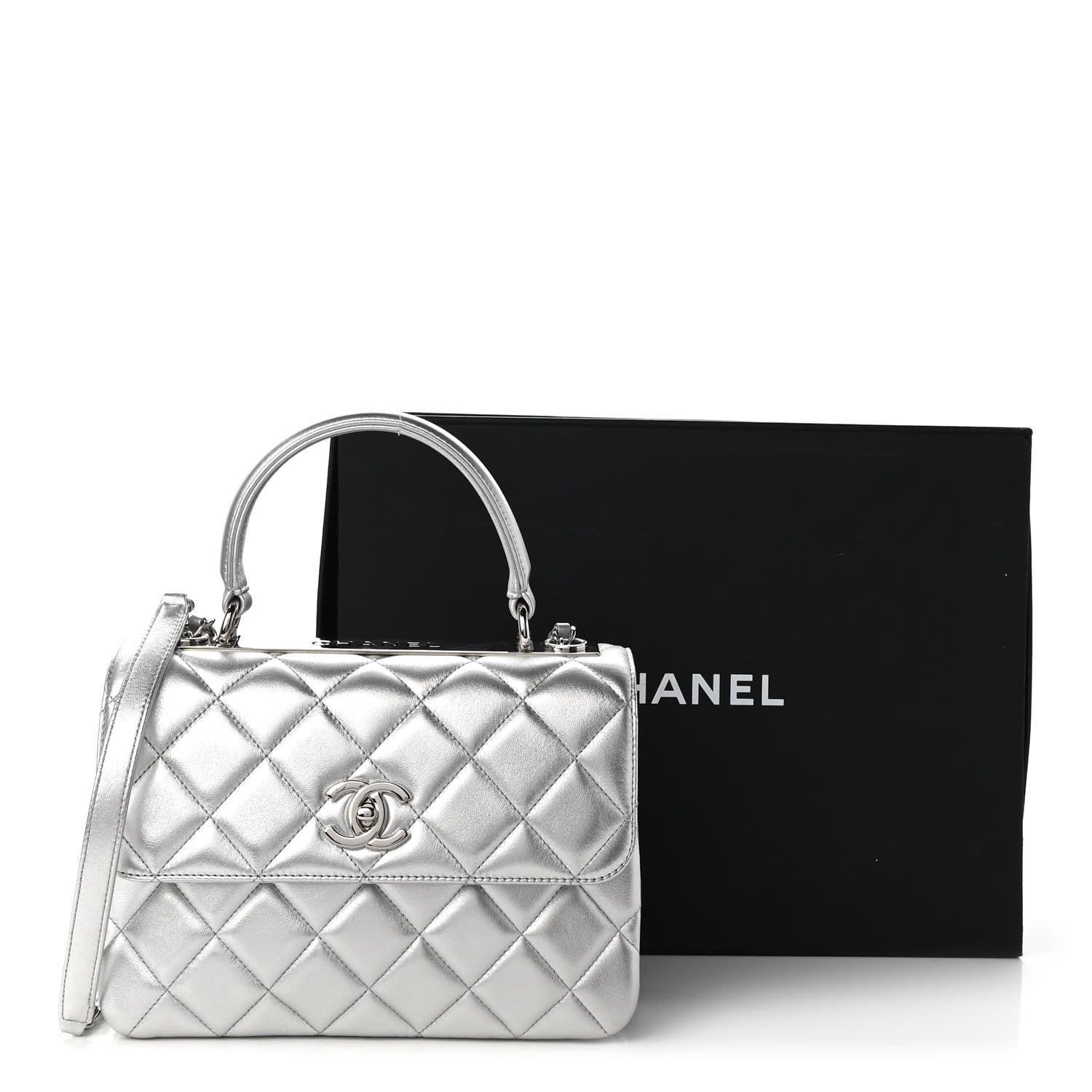 Chanel Metallic Lambskin Quilted Small Trendy CC Flap Dual Handle Bag Silver 10 of 10