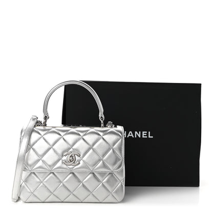 Chanel Metallic Lambskin Quilted Small Trendy CC Flap Dual Handle Bag Silver 10 of 10