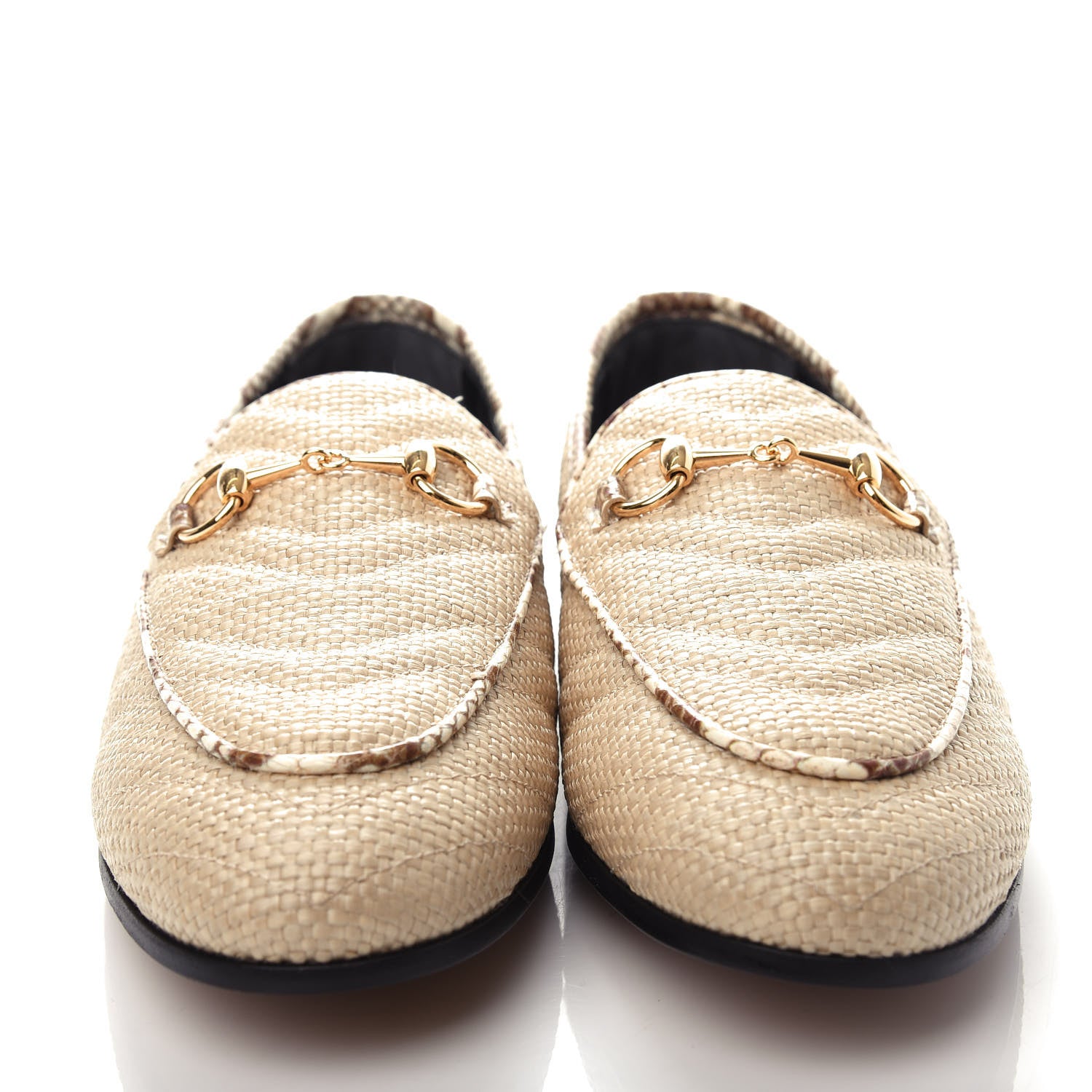 Gucci Raffia Elaphe Matelasse Horsebit Womens Jordaan Loafers 37.5 Natural Cream Brown 6 of 11