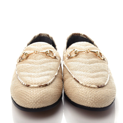 Gucci Raffia Elaphe Matelasse Horsebit Womens Jordaan Loafers 37.5 Natural Cream Brown 6 of 11