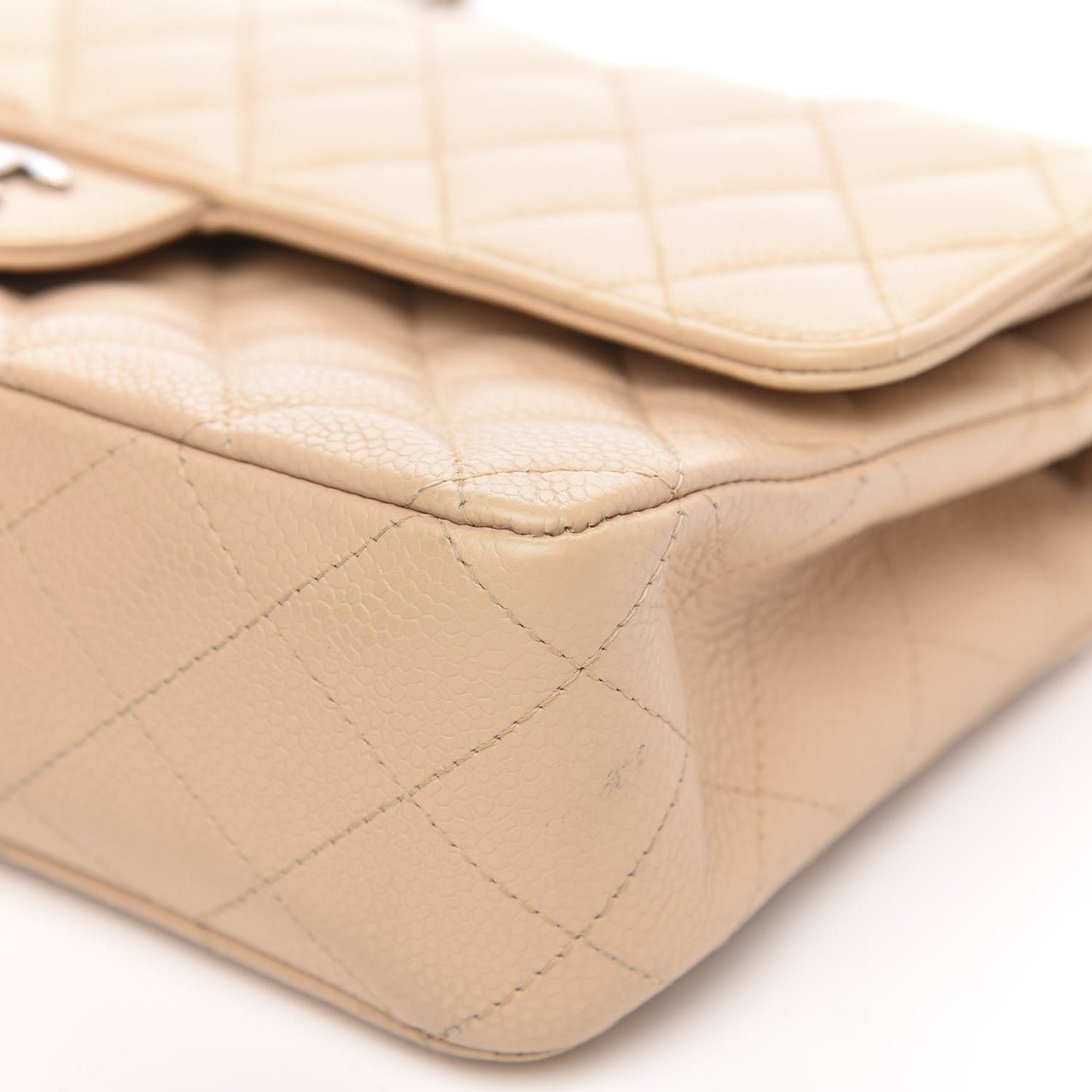 Caviar Quilted Medium Double Flap Beige
