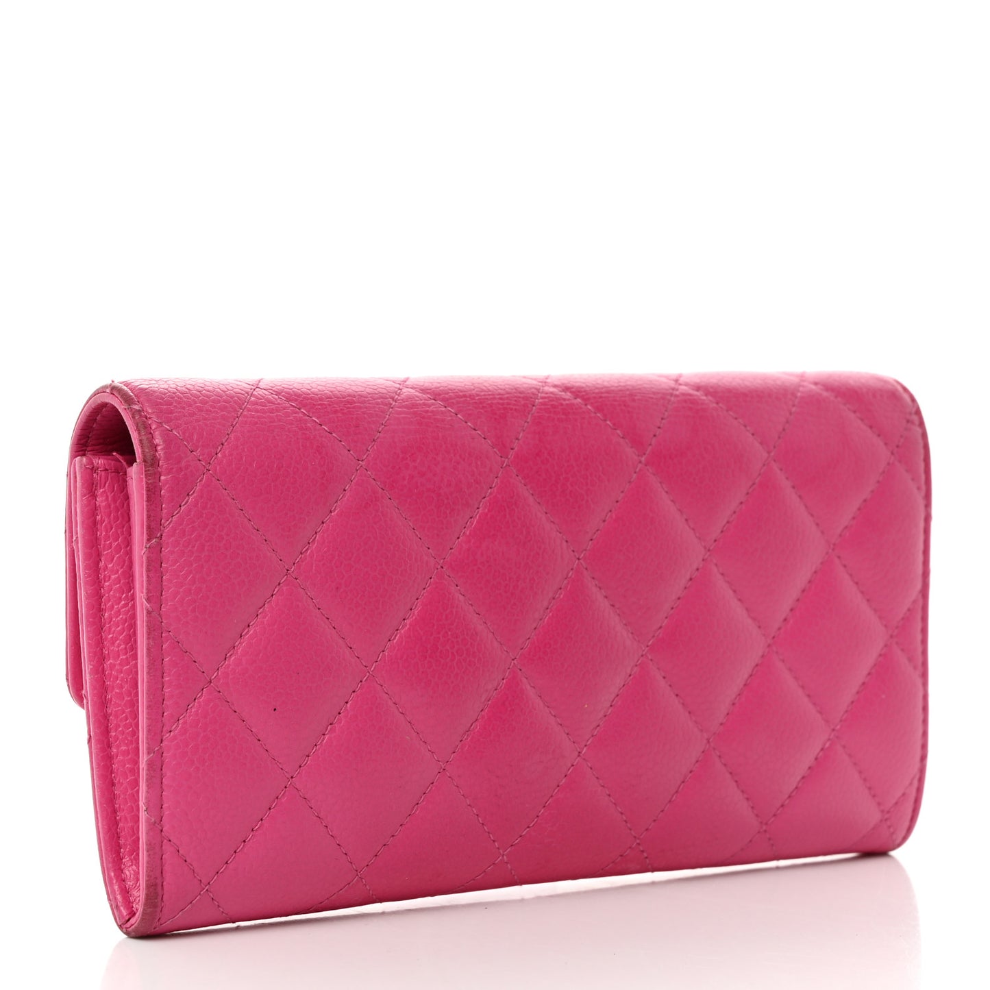Caviar Quilted Large Gusset Flap Wallet Pink