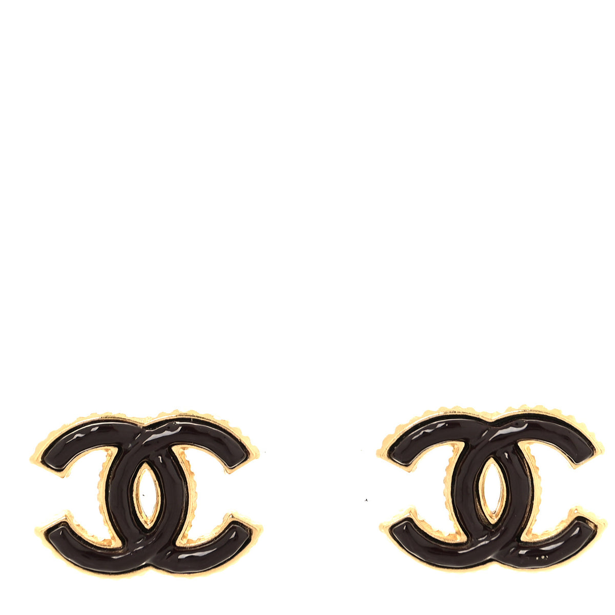 Metal Enamel CC Earrings Gold Brown