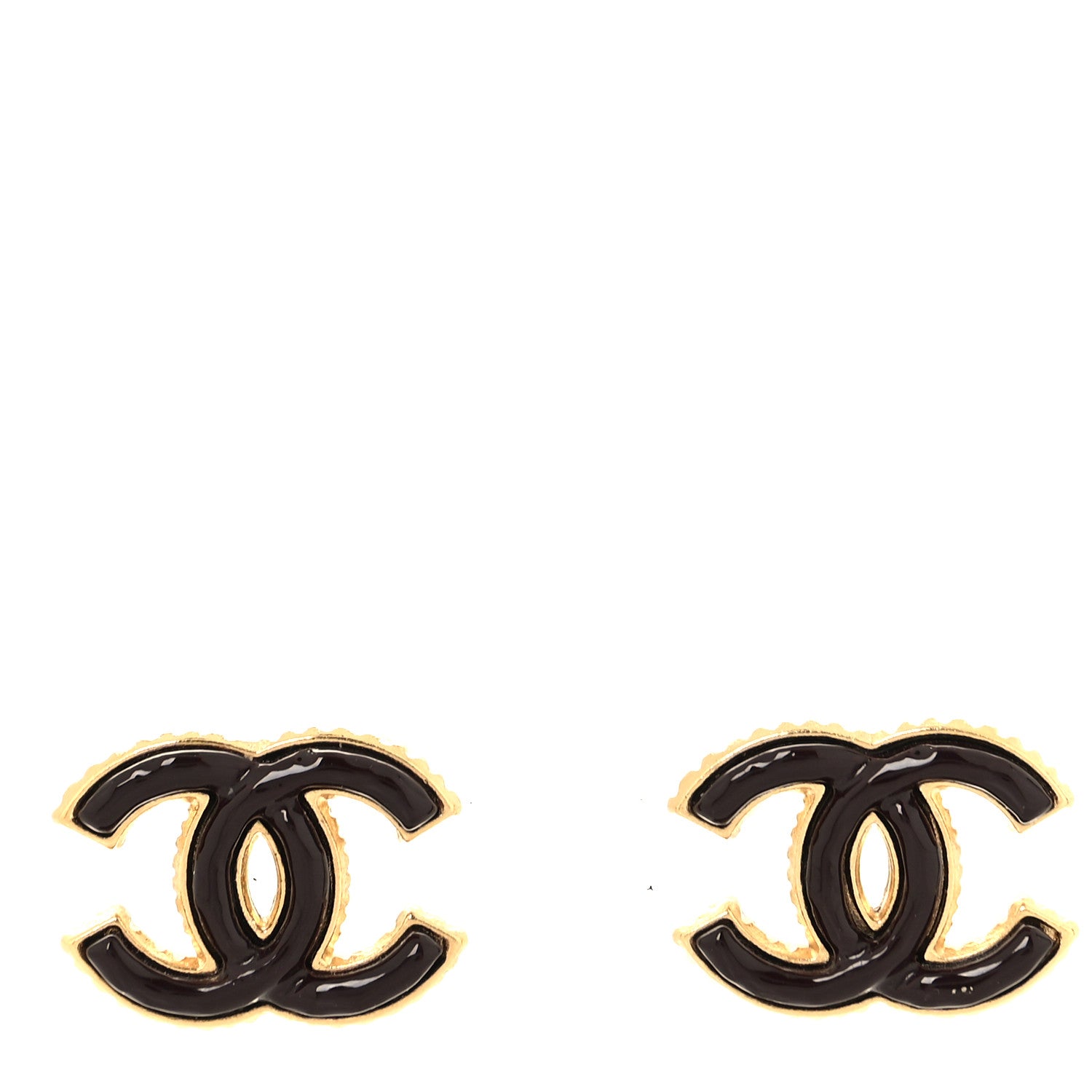 Chanel Metal Enamel CC Earrings Gold Brown 1 of 5