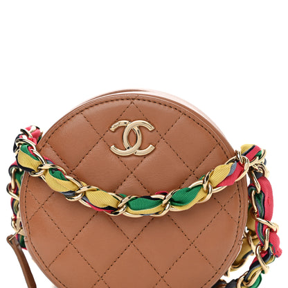 Chanel Shiny Lambskin Ribbon Quilted Round Clutch With Chain Brown 8 of 11