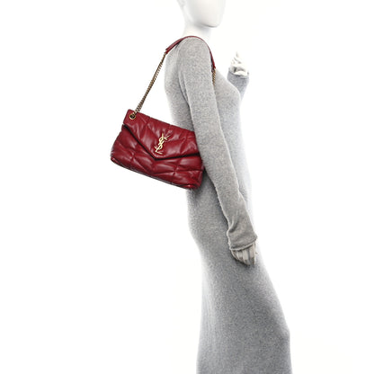 Saint Laurent Lambskin Quilted Small Loulou Puffer Monogram Chain Satchel Red 2 of 10