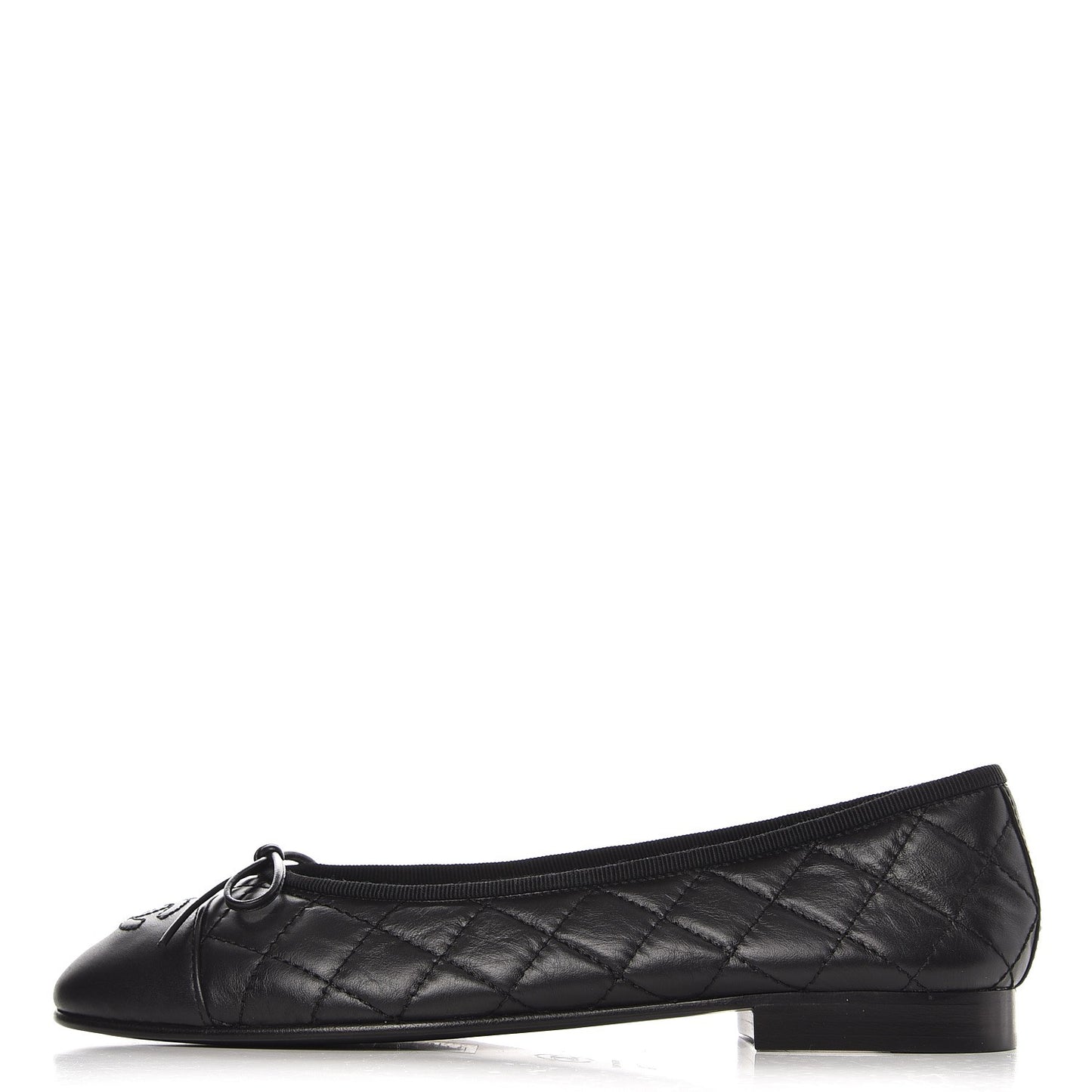 Aged Calfskin Quilted Cap Toe Ballerina Flats 37.5 Black