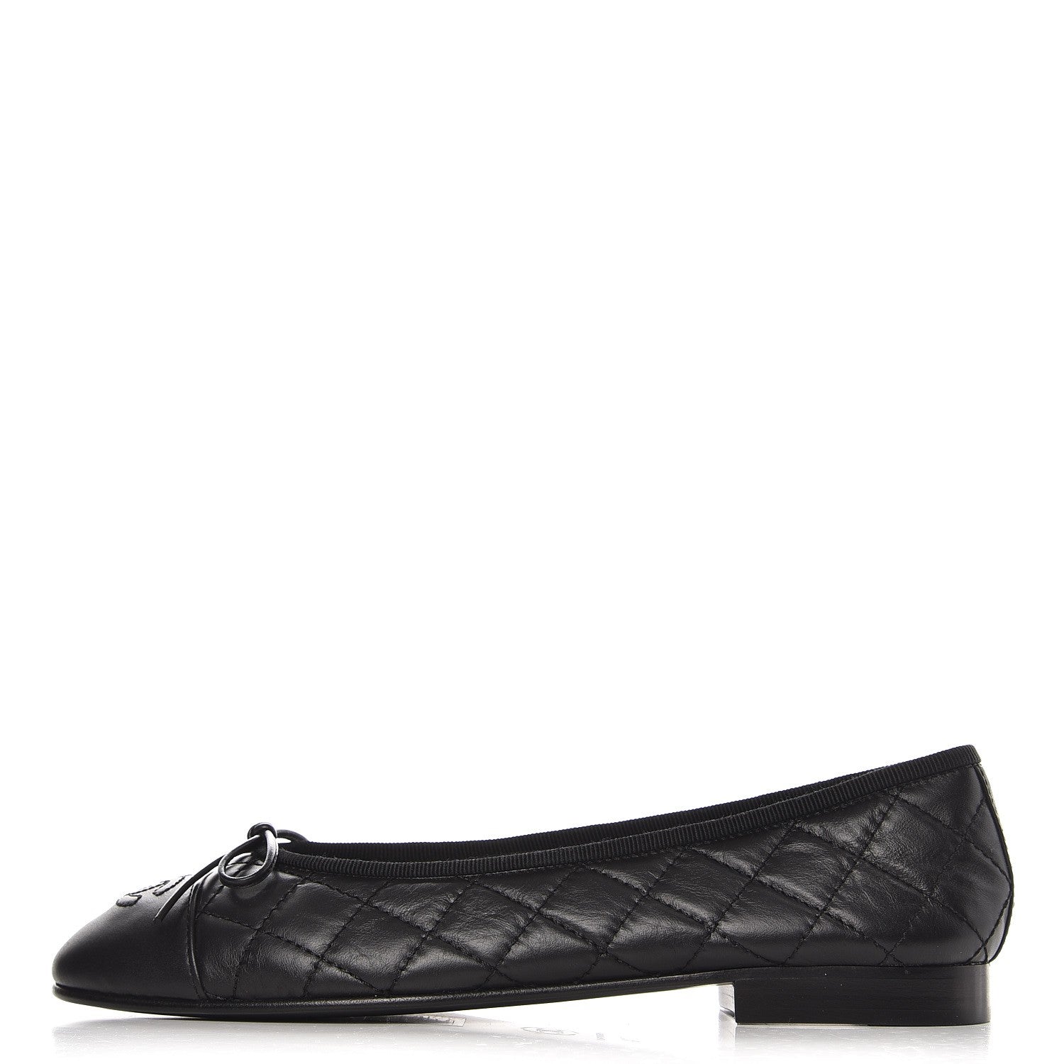 Chanel Aged Calfskin Quilted Cap Toe Ballerina Flats 37.5 Black 1 of 9